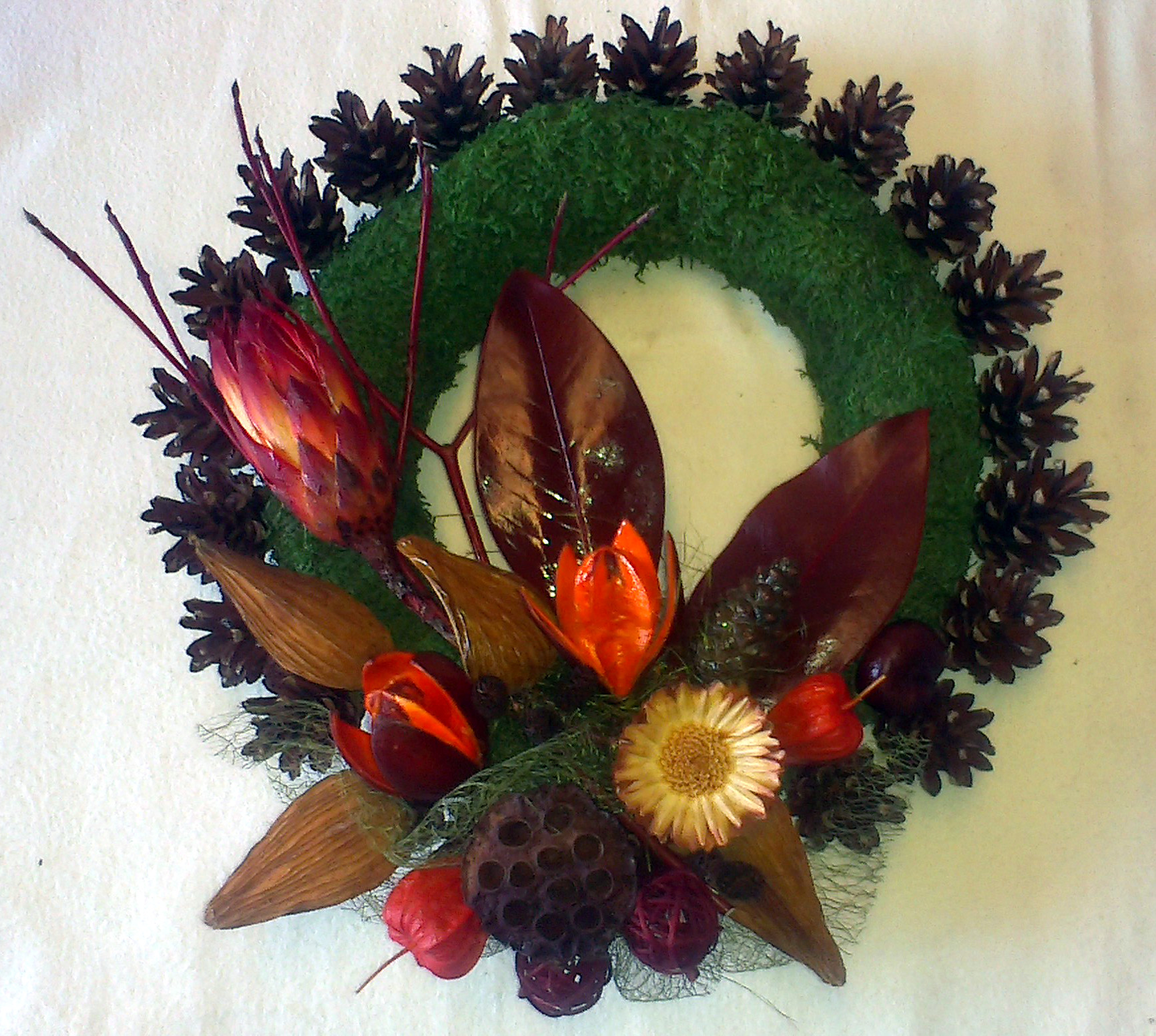 Bordovooranžový machový veniec